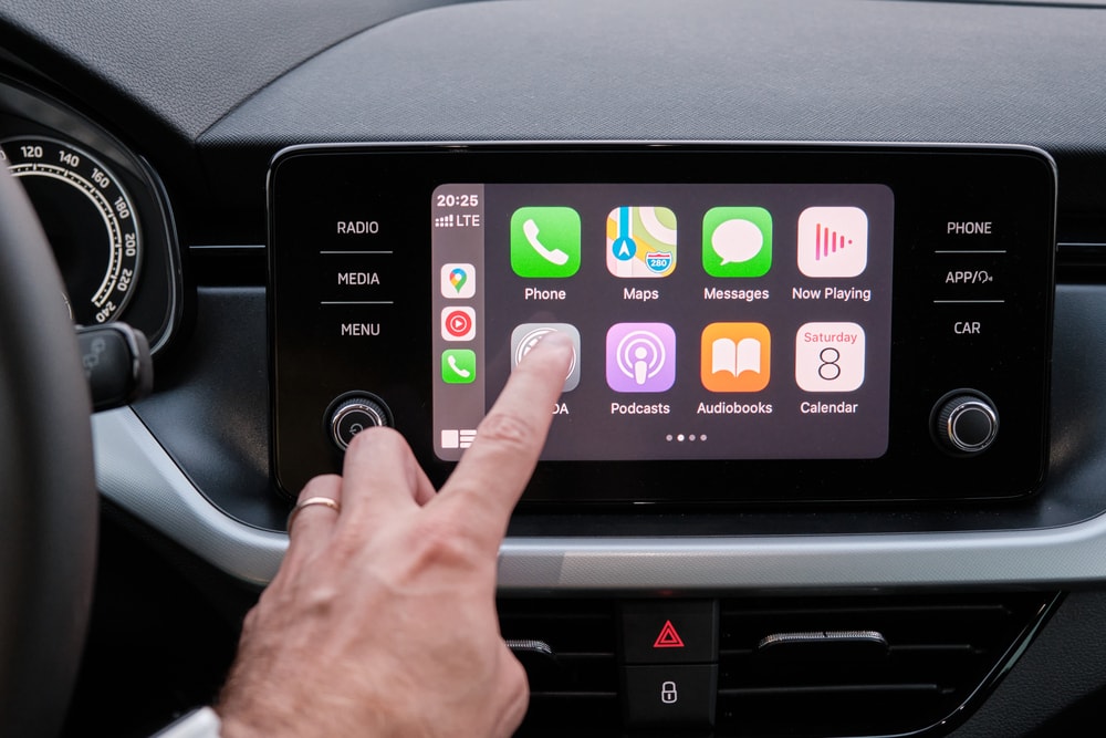 Apple CarPlay touchscreen installed in a vehicle dashboard